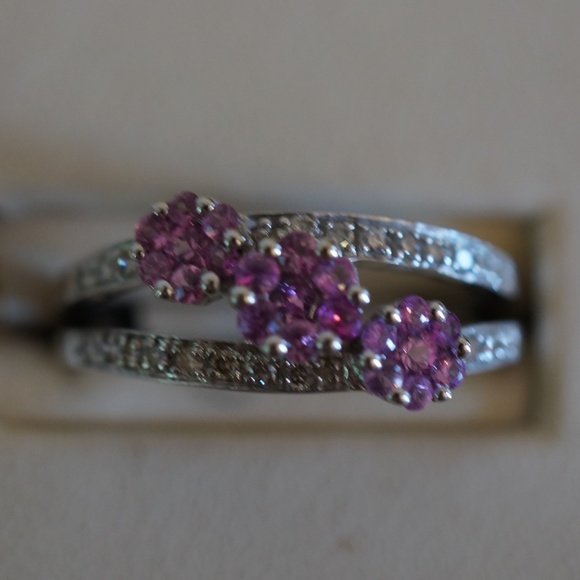 14KW Gold Genuine Pink Sapphire & Diamond Ring - Picture 4 of 7